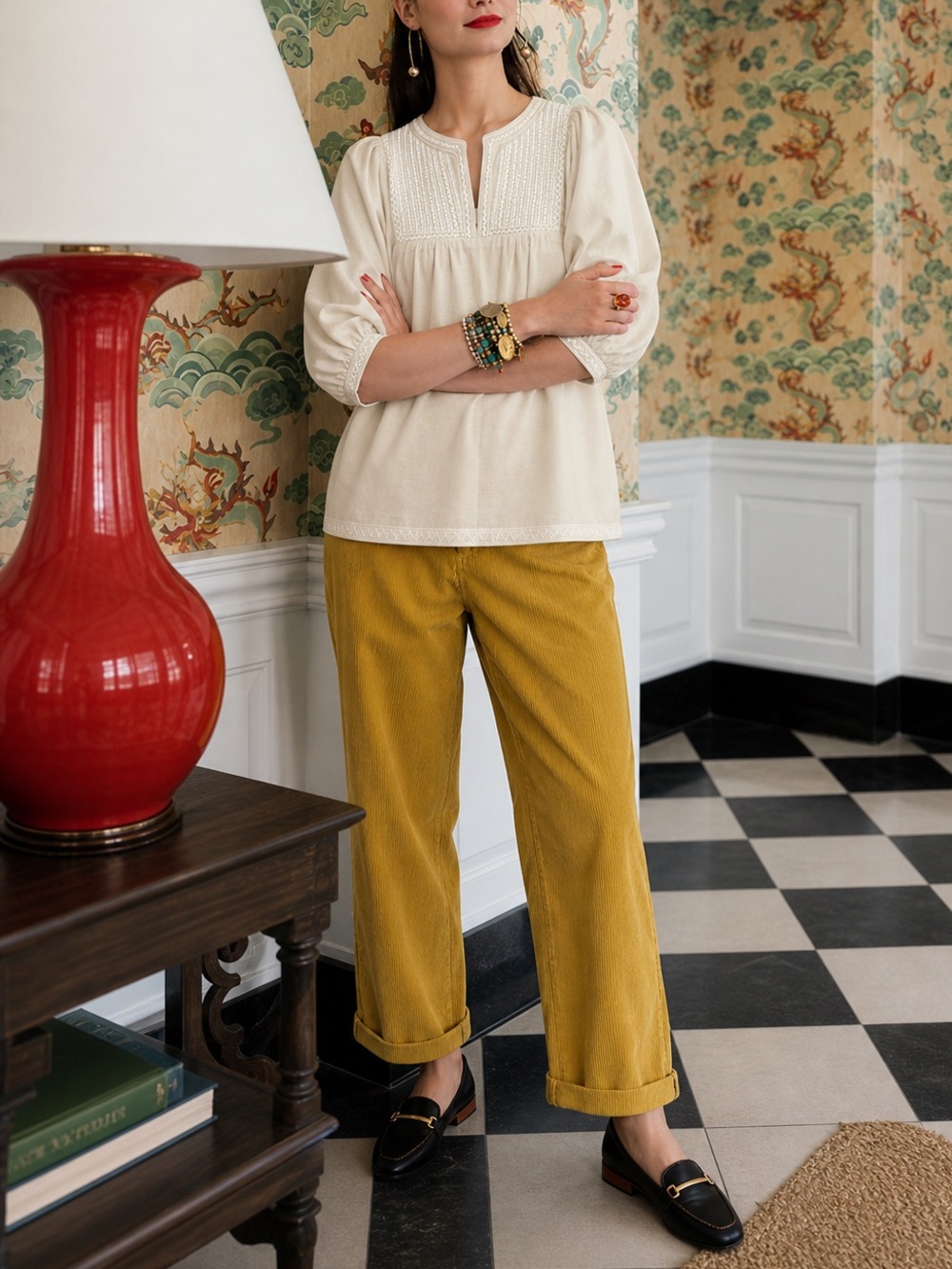 Silk Cotton Embroidered Peasant Tunic (0054)